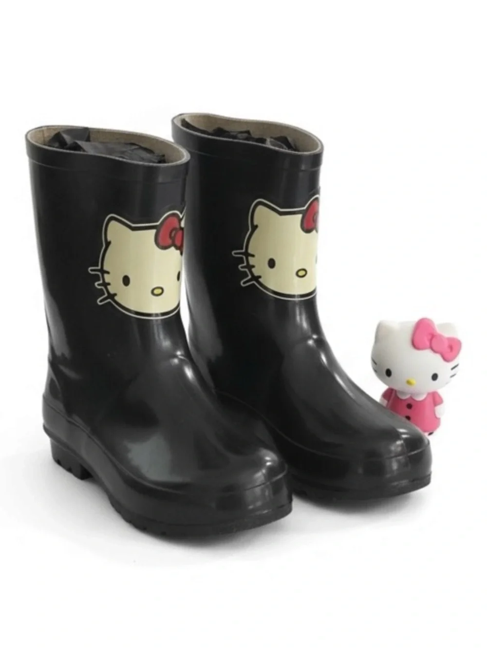 Rare: Victoria Couture x Sanrio 🝮 Hello Kitty Rain Boots 🝮 Glossy Black 🝮 2.5